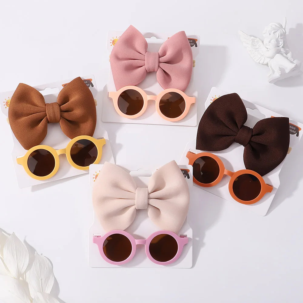 Conjunto de 2 uds de gafas de sol para niños, gafas de sol para bebés, diadema de nailon elástico, gafas de sol bohemias para playa, gafas de sol para la playa, sombreros con lazo para niños