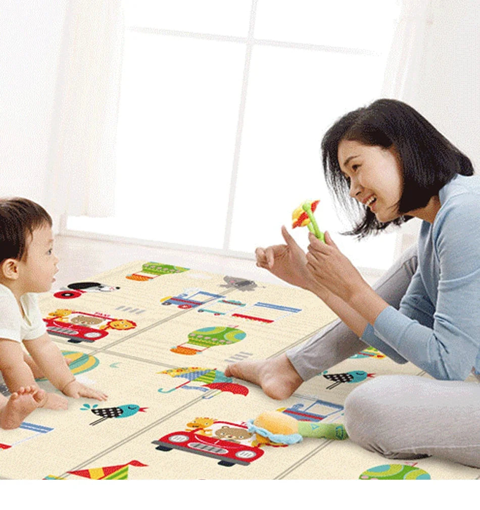 Alfombra de juego para bebés de 97x177cm, alfombra plegable para niños, alfombra para habitación de niños con patrón de doble cara, superficie de actividad educativa fácil de llevar