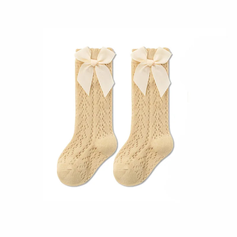 Calcetines de malla de punto para niñas pequeñas, medias de tubo largo hasta la rodilla, suaves, de algodón, para verano