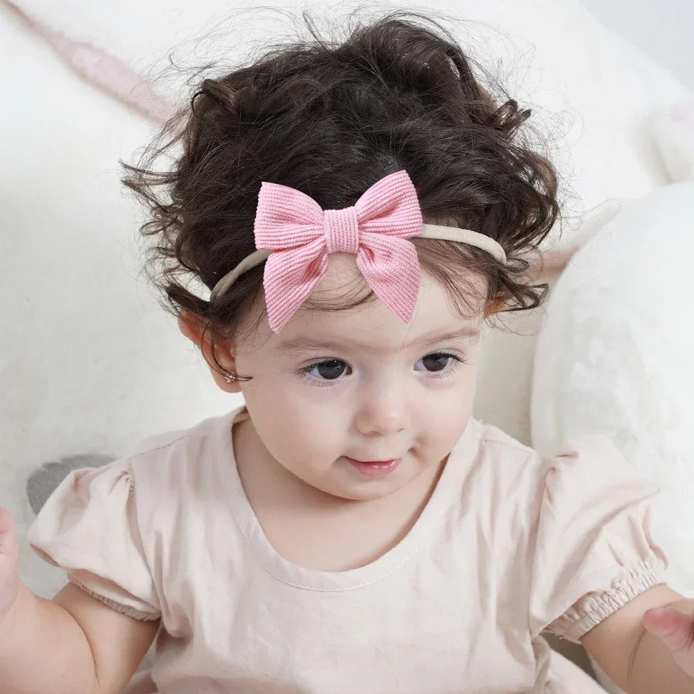 5 unids/lote, diadema elástica de nailon para bebé, banda para la cabeza con lazo de encaje y flores para recién nacido, accesorios suaves para el cabello para niña pequeña
