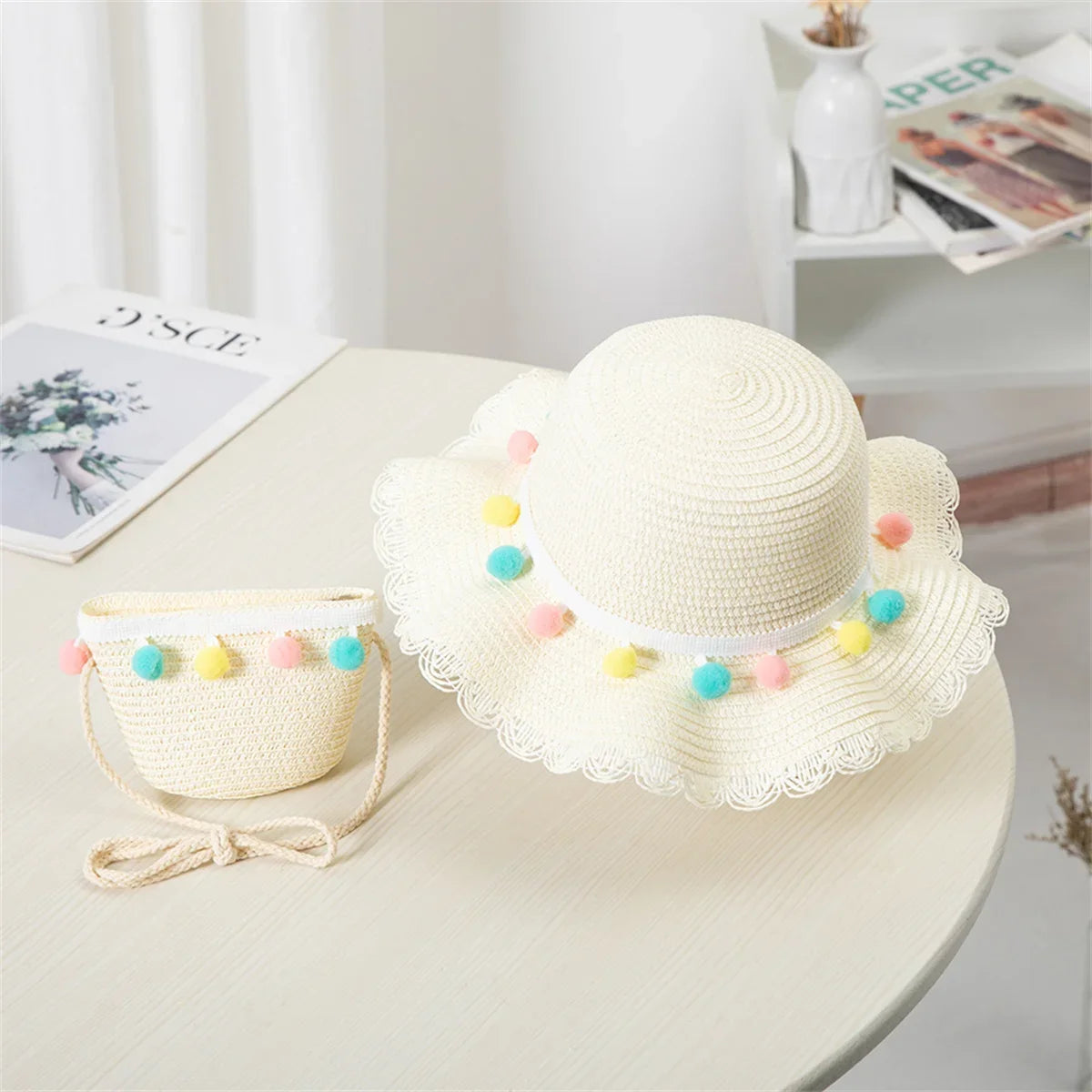Niños Niñas moda de verano niños protector solar sombrero de paja bolsa para niñas sombrero fresco niña lindo transpirable BabyAccessories