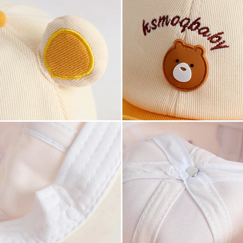 Gorra de béisbol con orejas de oso para bebé, gorro de algodón con visera, bordado bonito, ajustable, para el Sol, para verano
