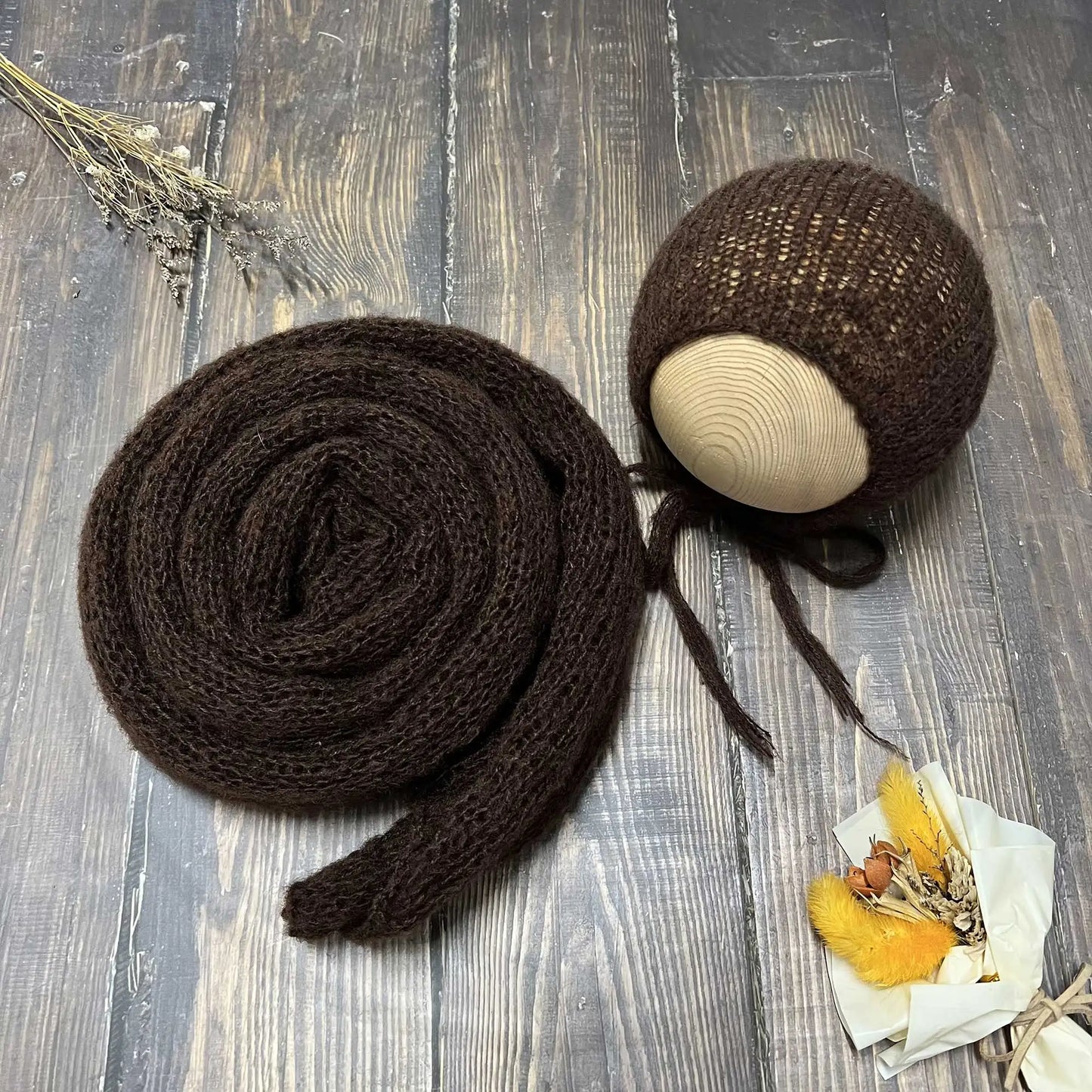 Accesorios de fotografía recién nacido elásticos Don & Judy, conjunto de envoltura con sombrero, Mohair tejido a mano suave, fondo para sesión de fotos de bebés, juegos de 2 uds.