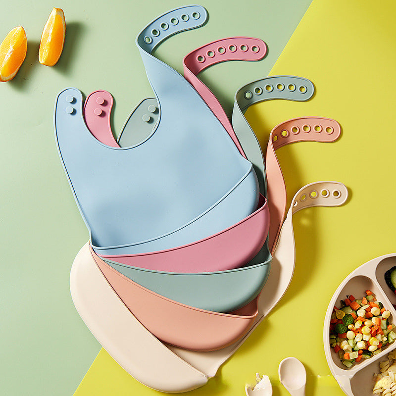Baberos de silicona para bebés, babero impermeable para bebés, Color sólido, ajuste de 6 velocidades, bolsillo para Saliva, paños para eructar para niños, accesorios para recién nacidos