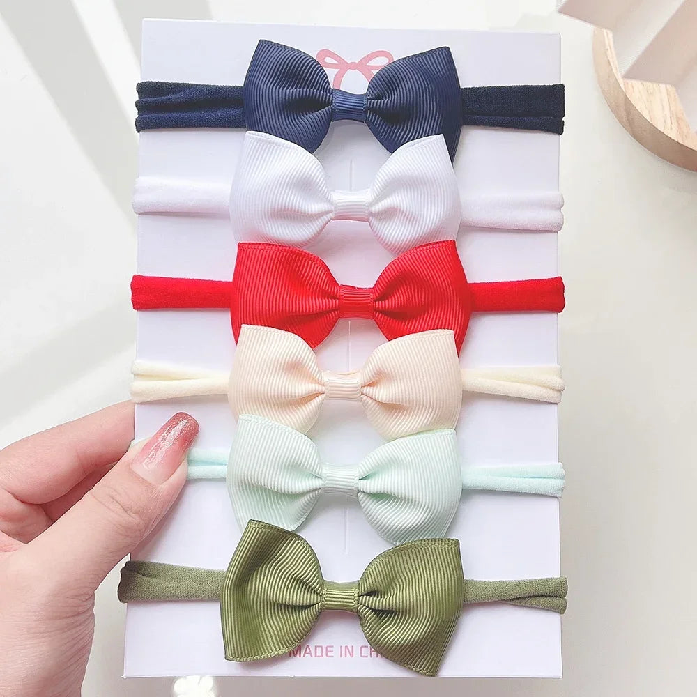 4/5/6 unids/set sombreros de Color sólido para niños bandas elásticas para el cabello para bebé cinta bonita diadema con lazo accesorios para el cabello para niñas