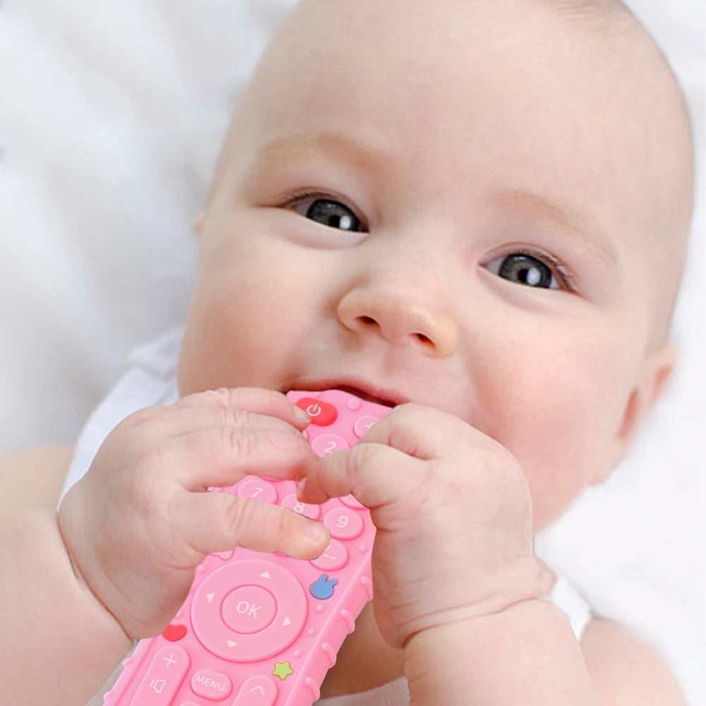 1 juguetes de silicona para bebés, juguete mordedor con forma de Control remoto de TV, sin BPA, juguete para masticar durante la dentición, accesorios sensoriales para bebés