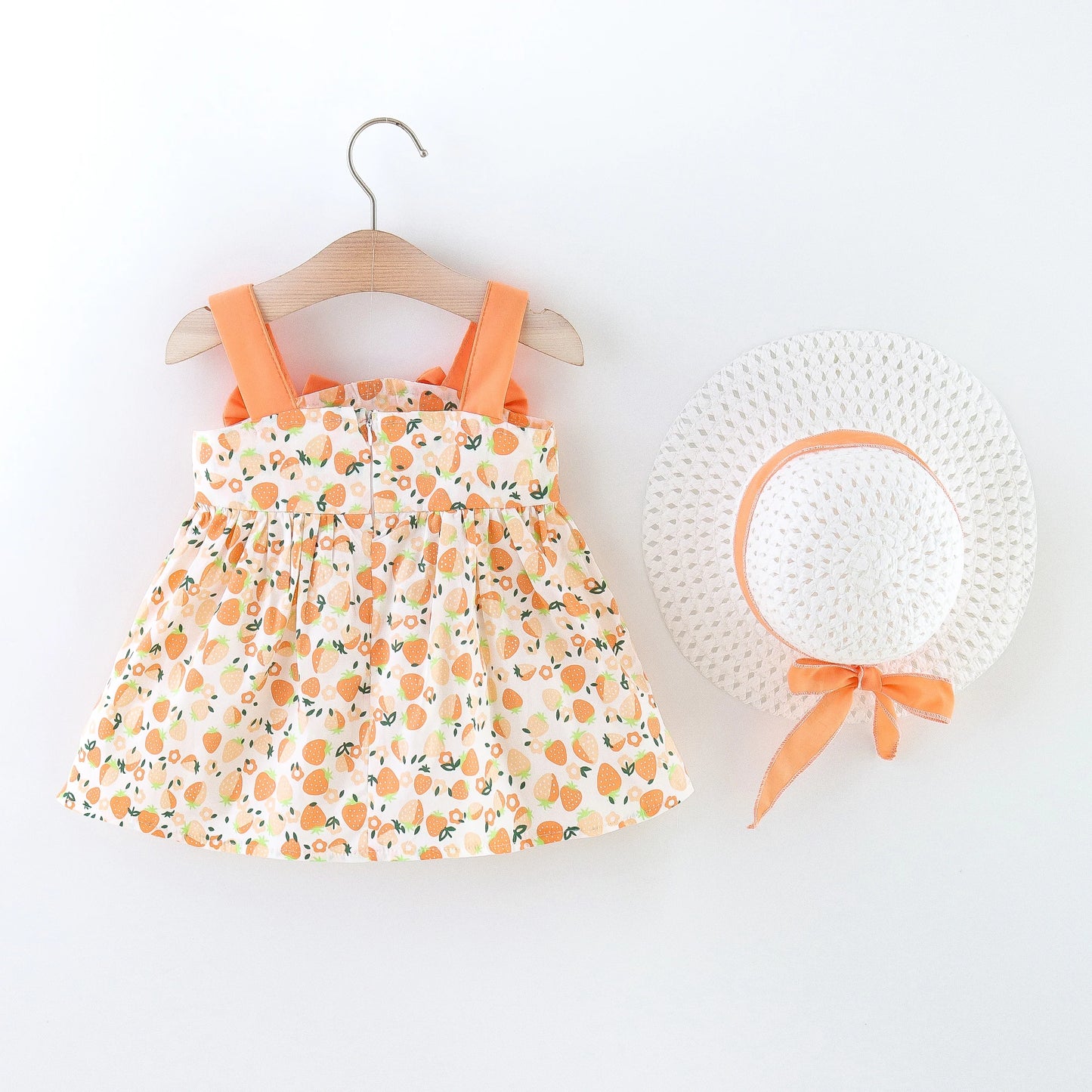 Vestido de verano para niña pequeña, versión coreana vestido Floral, elegante, algodón, pajarita, sombrero incluido