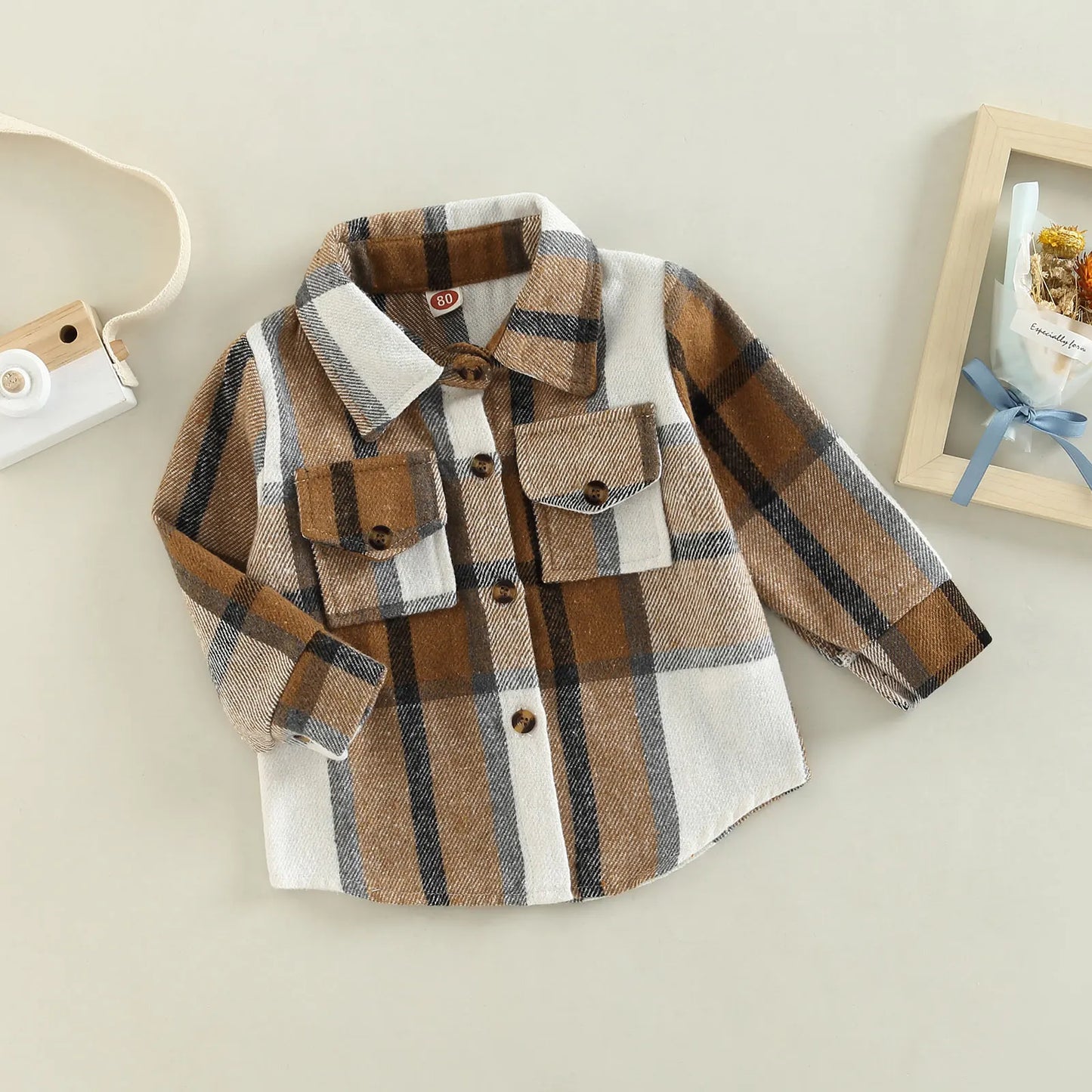 Camisa a cuadros para niños y niñas, chaqueta informal de manga larga con solapa y botones, 6M-4T
