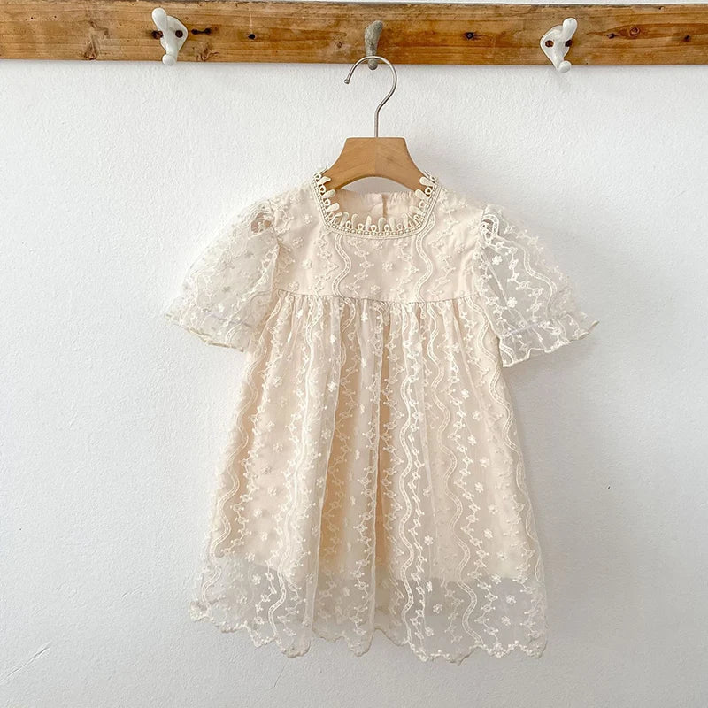 Nuevo vestido de hermanas para niñas pequeñas, vestidos de princesa de encaje, traje de verano para niñas, ropa infantil de algodón para hermanas gemelas