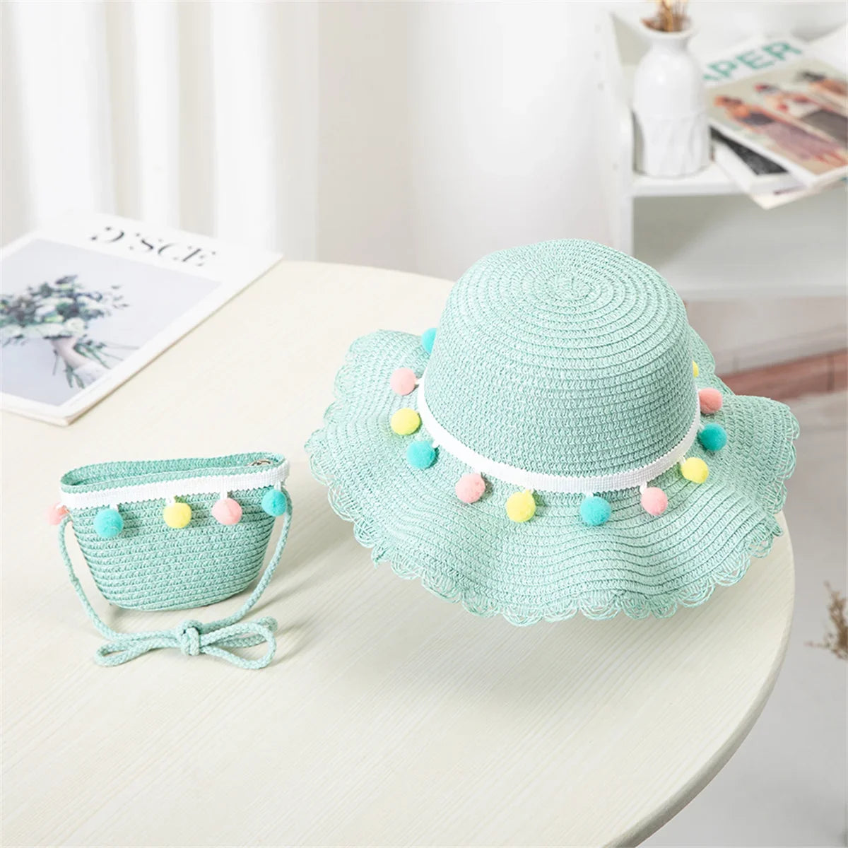Niños Niñas moda de verano niños protector solar sombrero de paja bolsa para niñas sombrero fresco niña lindo transpirable BabyAccessories