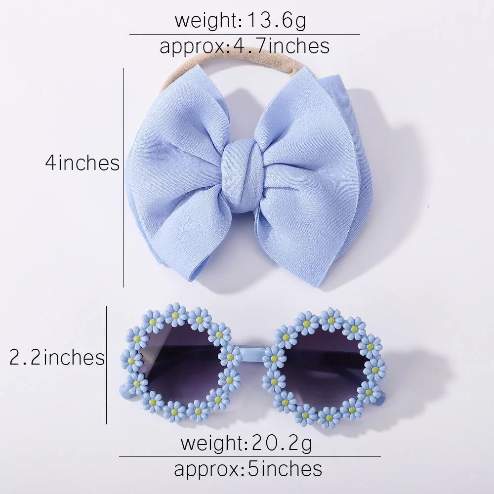 Conjunto de 2 uds de gafas de sol para niños, gafas de sol para bebés, diadema de nailon elástico, gafas de sol bohemias para playa, gafas de sol para la playa, sombreros con lazo para niños