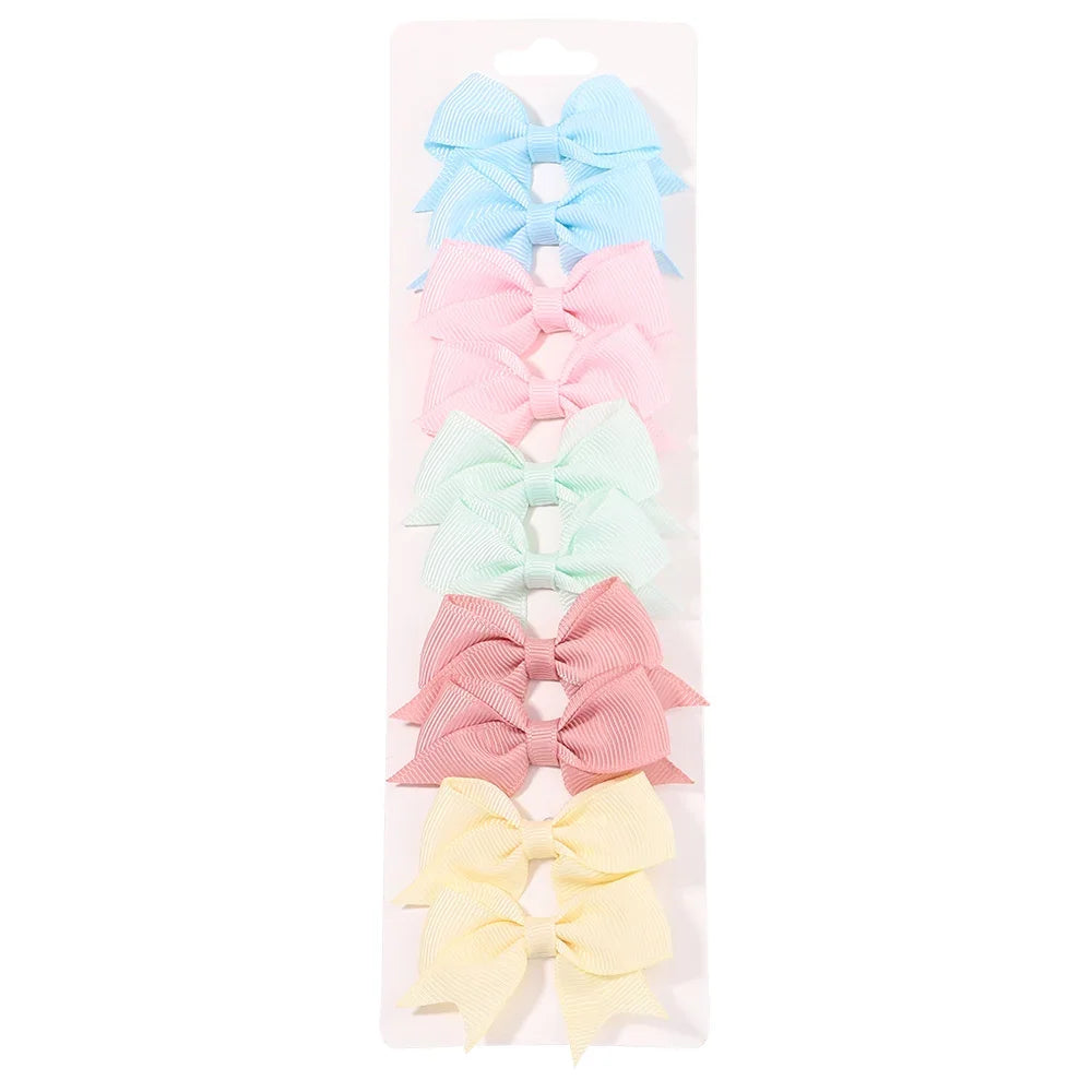 10 unids/lote de pinzas para el pelo con lazo de Color sólido para niñas, horquilla con lazo hecha a mano, Mini pasadores, accesorios para el cabello para niños