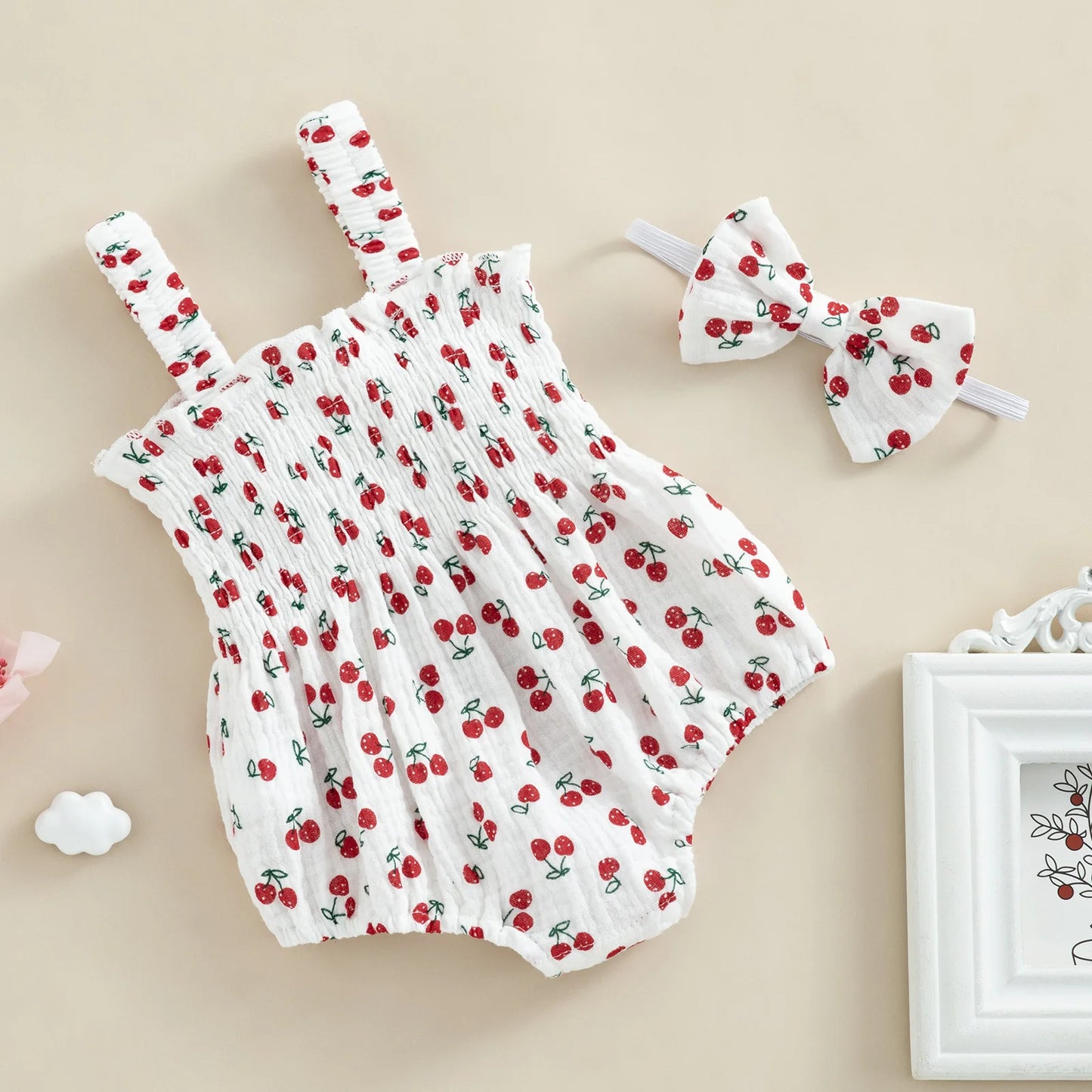 Pudcoco, 2 uds., trajes de verano para bebé recién nacido, pelele sin mangas con estampado de cereza/ zanahoria/árbol y diadema de 0 a 18M