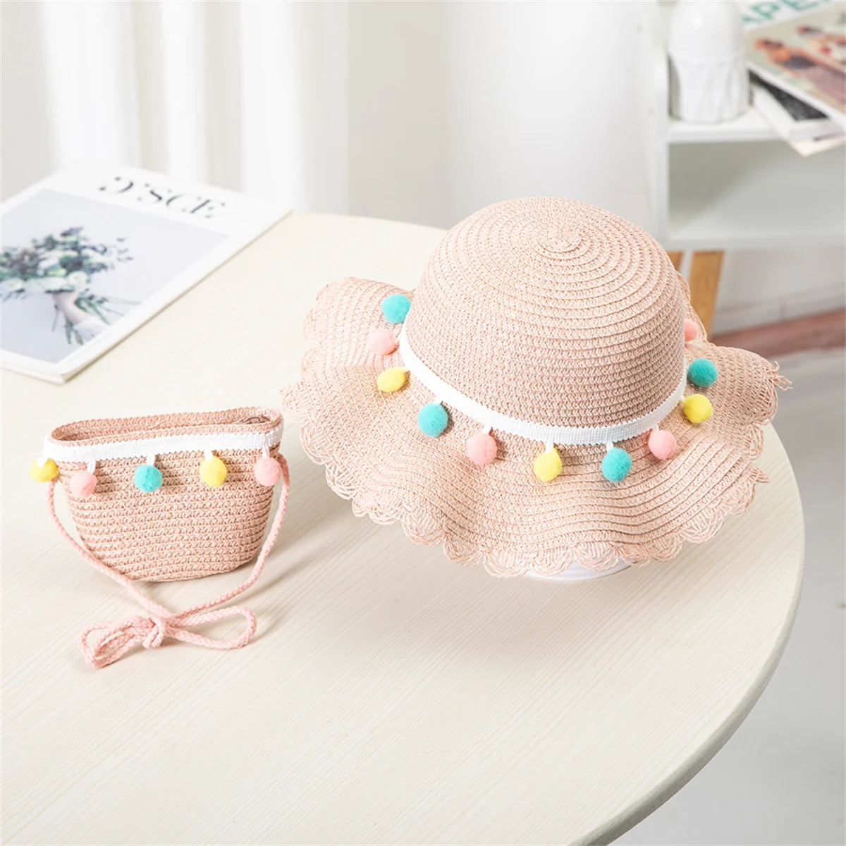 Niños Niñas moda de verano niños protector solar sombrero de paja bolsa para niñas sombrero fresco niña lindo transpirable BabyAccessories