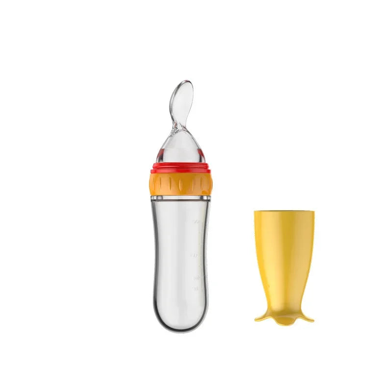 Biberón de silicona útil y seguro con cuchara, suplemento alimenticio, botellas de cereales de arroz, cuchara para apretar, biberón de leche