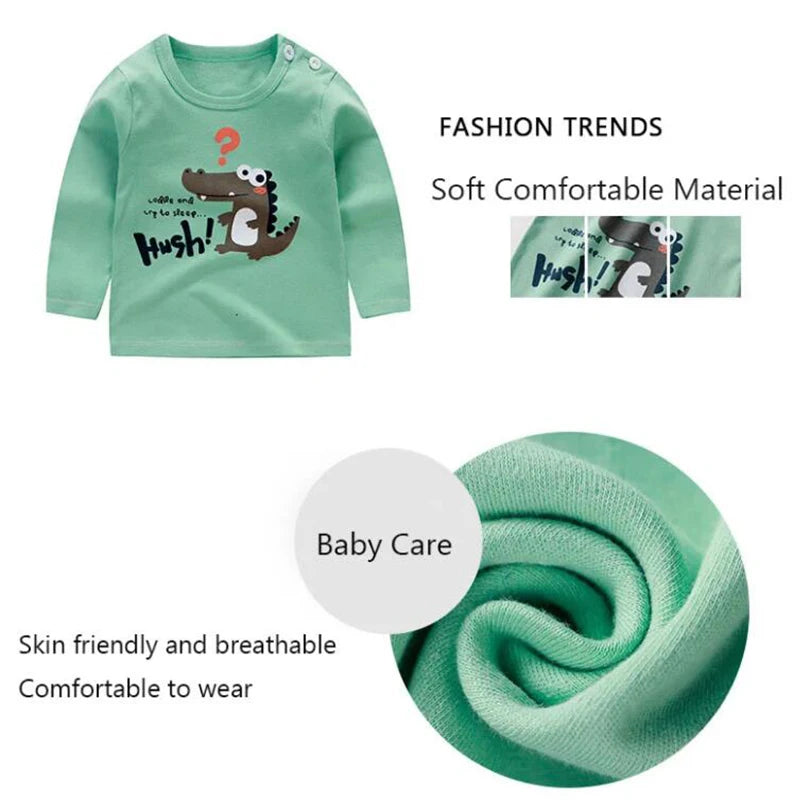 2 uds sudadera de algodón de cocodrilo de dibujos animados niños bebé jerseys de manga larga primavera otoño Top niñas camisetas ropa Casual