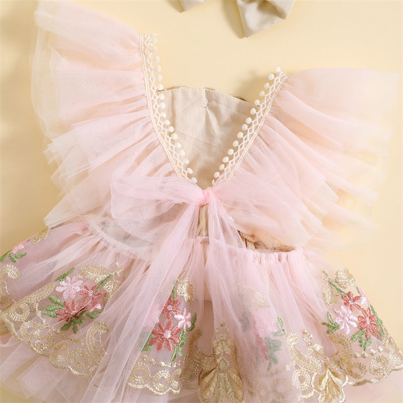 Pudcoco-traje para niña recién nacida, mameluco de manga con mosca de flores bordadas, diadema con lazo, ropa de verano de 0 a 24 meses