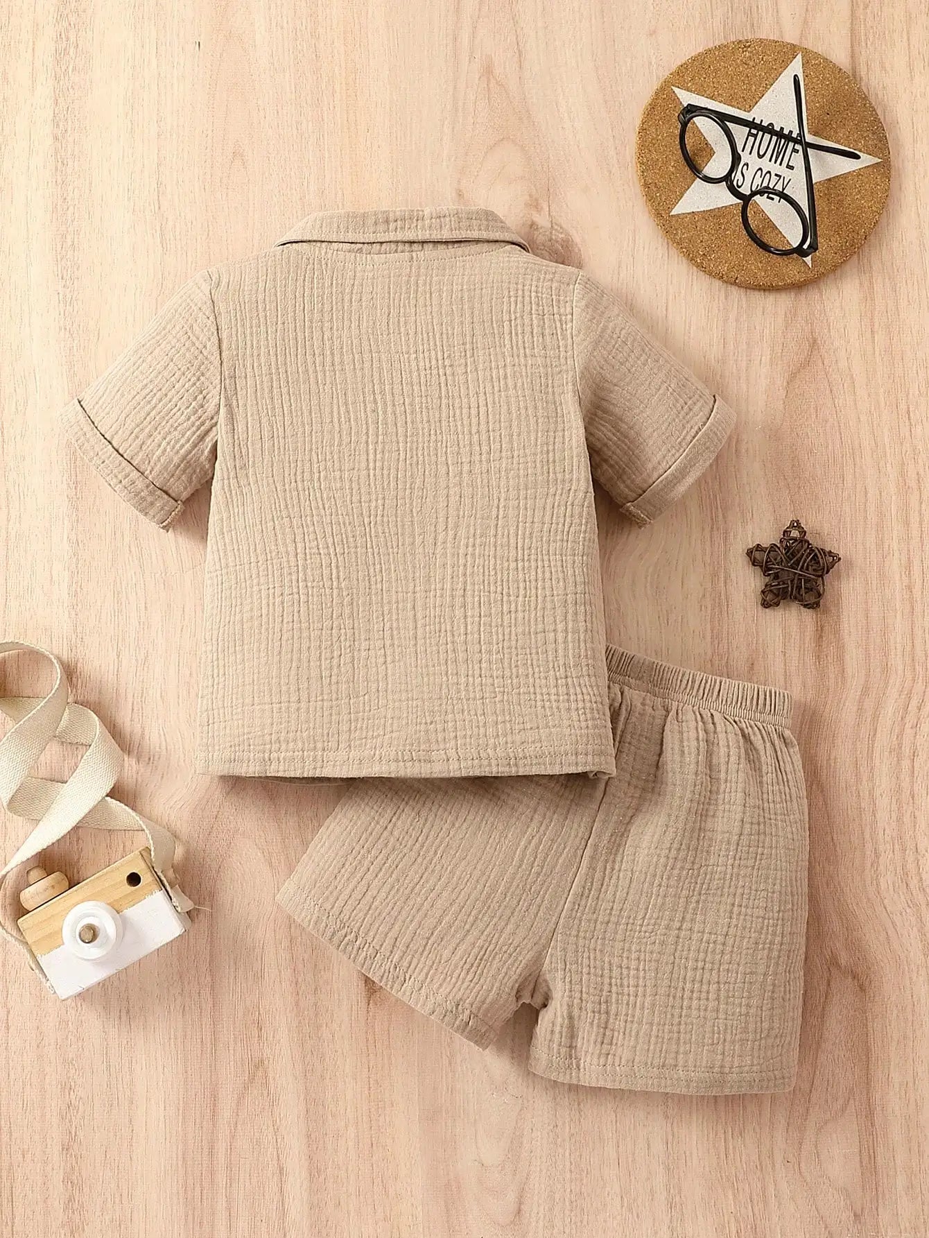 Algodón 2 piezas verano bebé niño caqui pantalones cortos de manga corta Casual al aire libre todo Simple cómodo traje suave