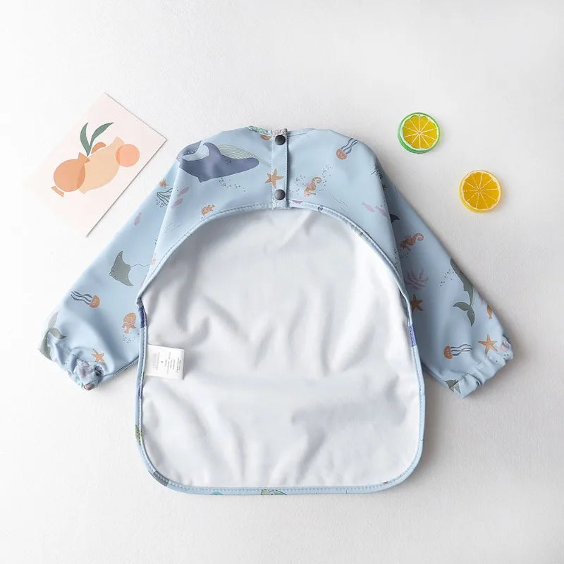 Babero suave impermeable para bebé, paño de alimentación ajustable de manga larga para niño pequeño y niña, bata de pintura, delantal para comer comida infantil