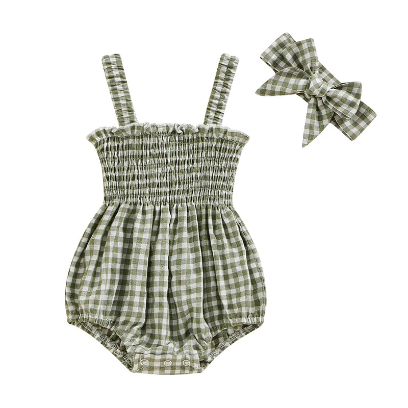 Pelele fruncido para bebé niña, ropa informal sin mangas para recién nacido con diadema, mono de verano, traje bonito para niño pequeño