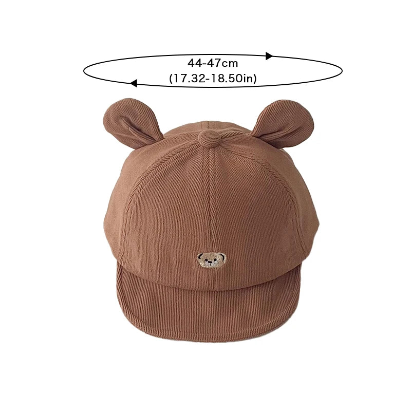 Gorra de béisbol con orejas de oso para bebé, gorro de algodón con visera, bordado bonito, ajustable, para el Sol, para verano
