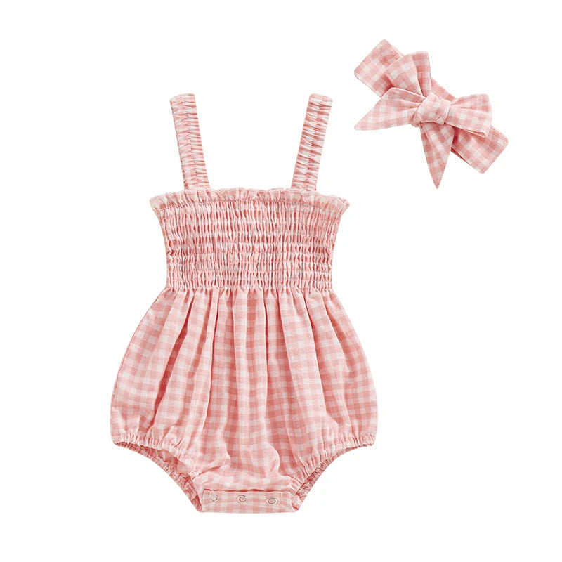 Pelele fruncido para bebé niña, ropa informal sin mangas para recién nacido con diadema, mono de verano, traje bonito para niño pequeño