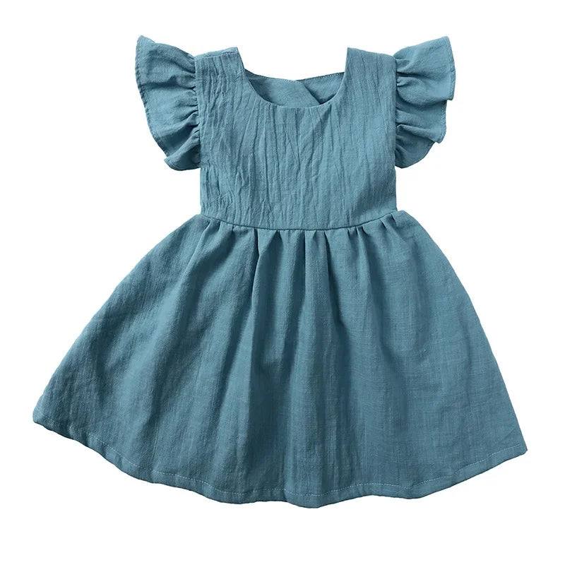 Vestido informal sin mangas con volantes para niñas de 0 a 5 años, ropa de verano con lazo en la espalda para niñas