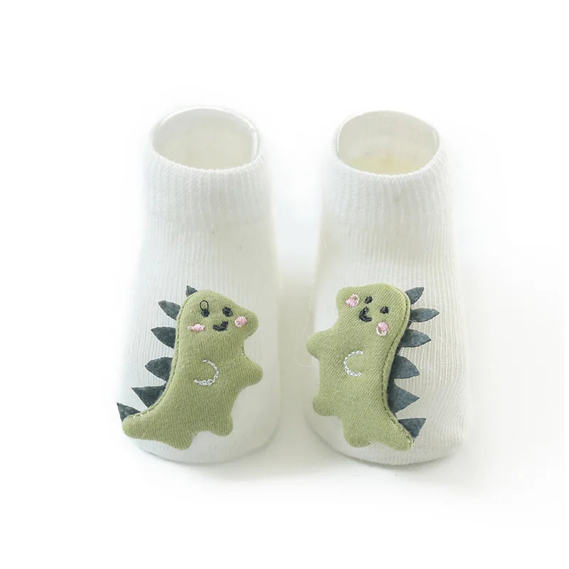 Calcetines bonitos para bebé, niño y niña, dinosaurio/zorro para recién nacido, material barato, calcetines antideslizantes para bebés de 0 a 3 años