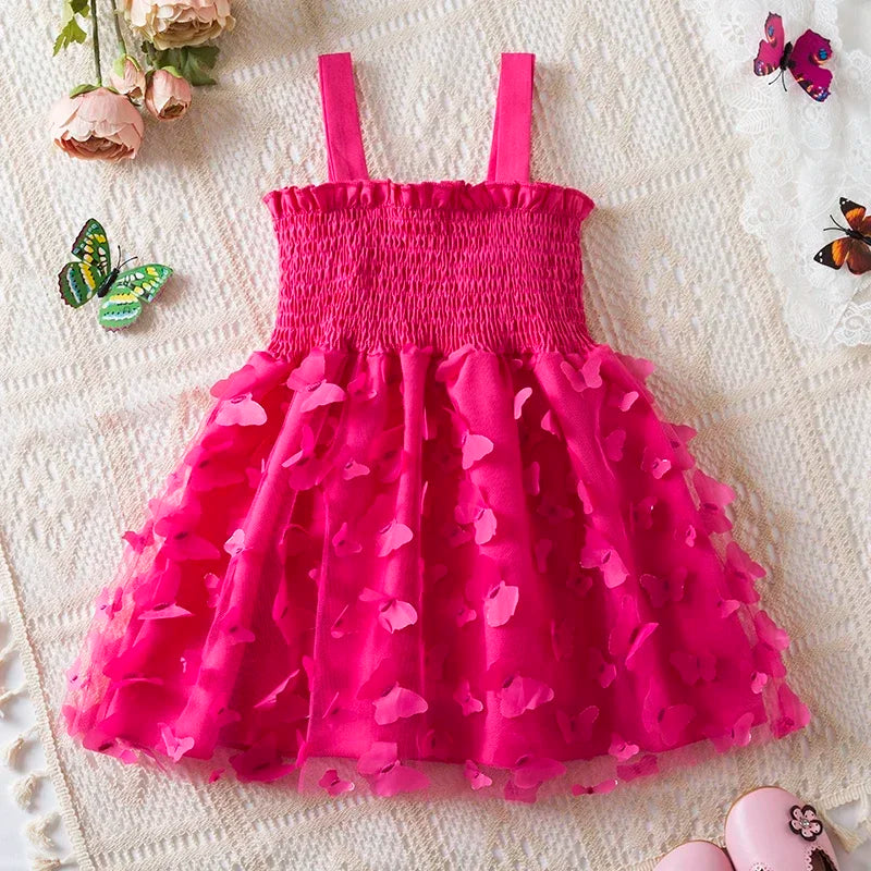 Toddler Baby Girls Summer Dress Puffy Mesh Tutu Princess Floral Embroidery Suspender Dress Baby Girls Birthday Party Clothes