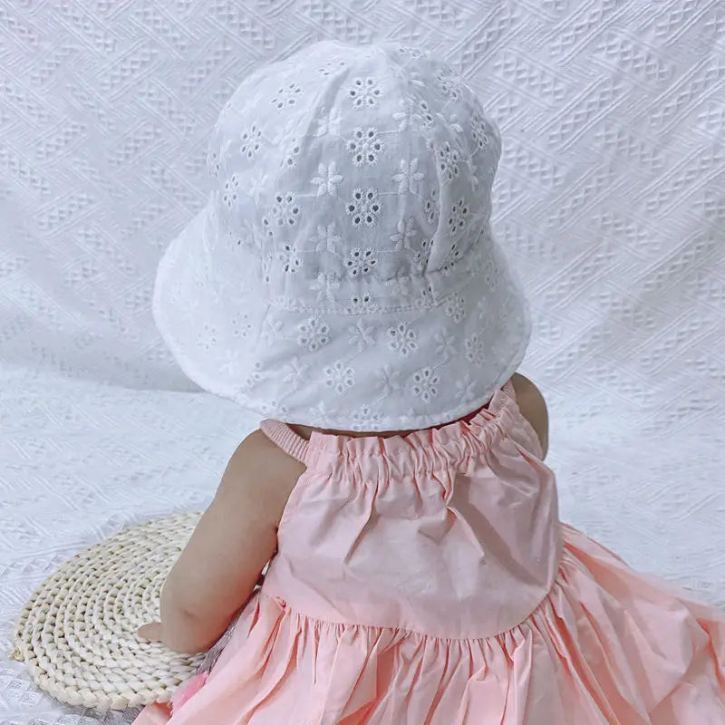 Sombrero de cubo para bebé al aire libre de verano, sombreros de sol de pescador con lazo de flores bordado para niñas pequeñas, gorra de playa transpirable de princesa