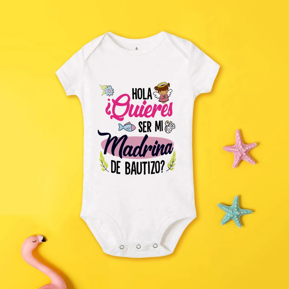 Tu será mi madrina, monos estampados para recién nacidos, ropa de bautismo para bebé, monos de manga corta para bebés pequeños