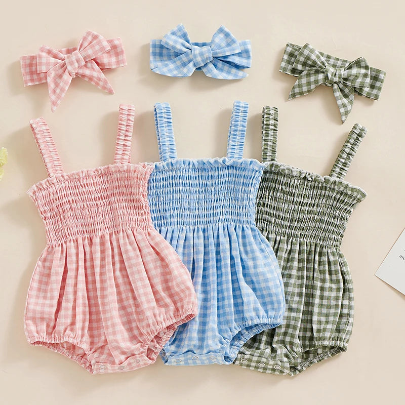 Pelele fruncido para bebé niña, ropa informal sin mangas para recién nacido con diadema, mono de verano, traje bonito para niño pequeño