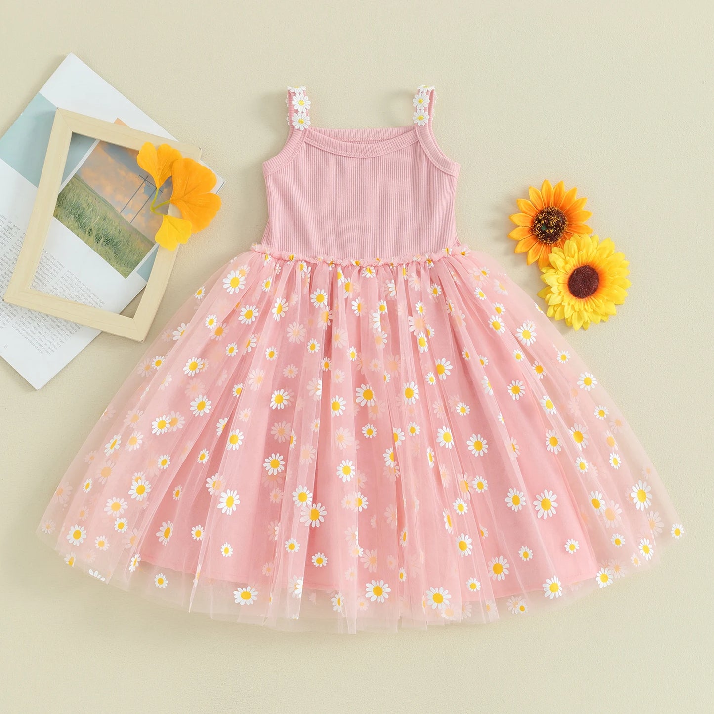 Pudcoco-vestido de princesa de malla con estampado de margaritas para niñas, ropa bonita para fiesta en la playa, 6M-4T
