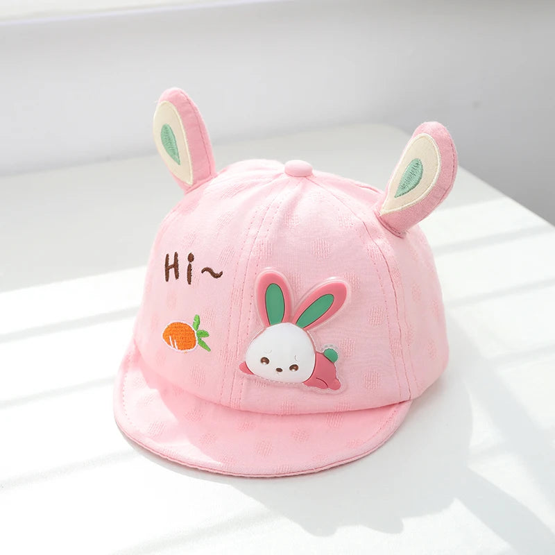 Gorra de béisbol con orejas de oso para bebé, gorro de algodón con visera, bordado bonito, ajustable, para el Sol, para verano