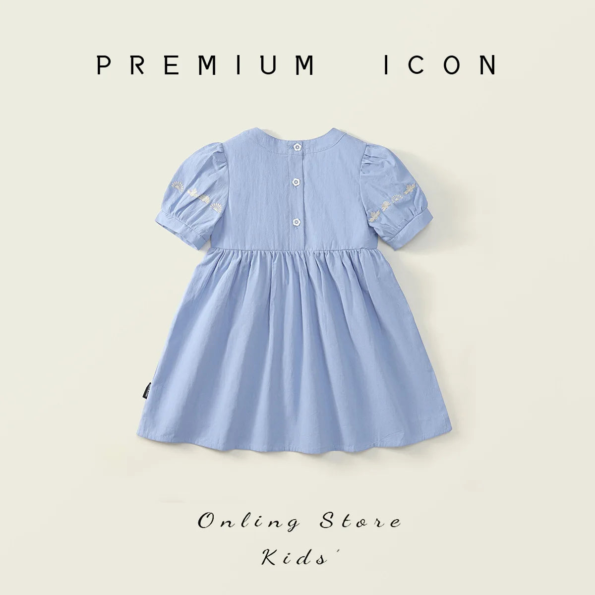 Vestido de Verano 2025 para Niña – Bordado Azul Cielo, Estilo Princesa con Mangas Cortas Abullonadas