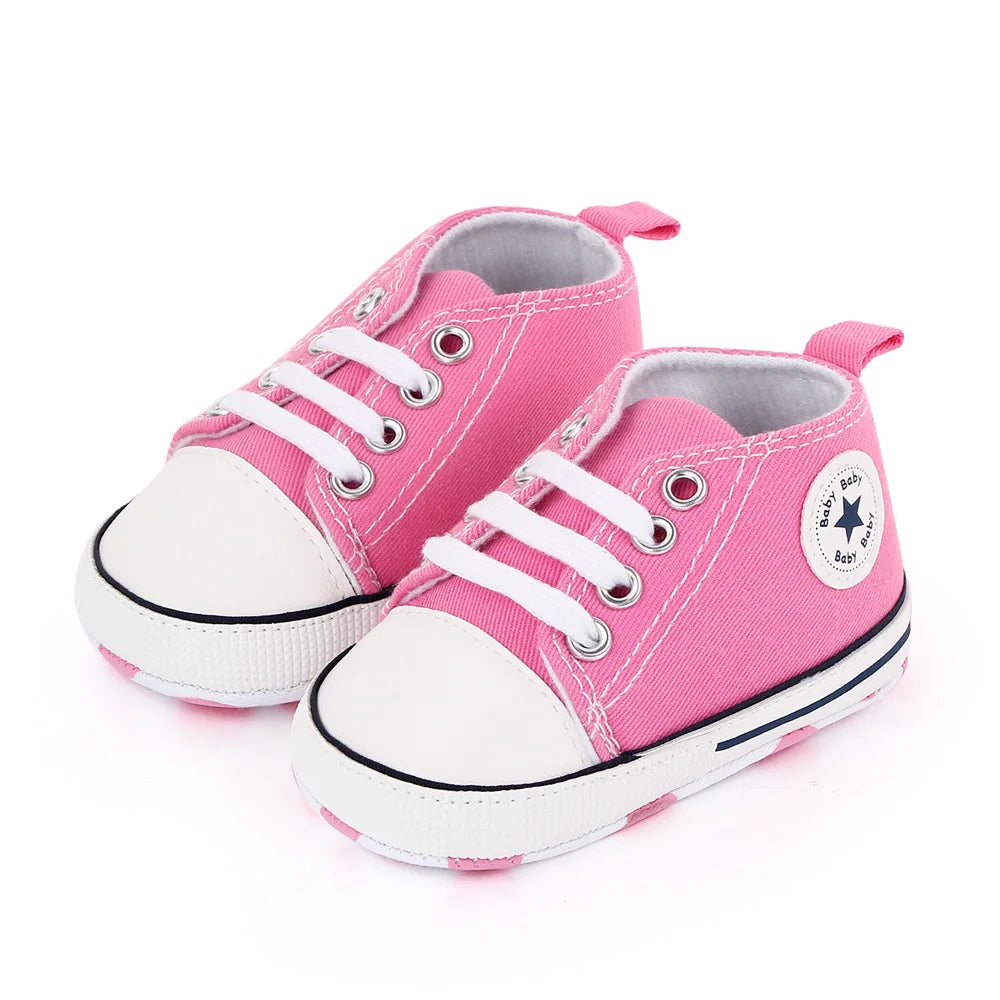 Zapatos clásicos de lona para bebé, zapatillas informales para recién nacido, primeros pasos, suela suave, antideslizante, D2486