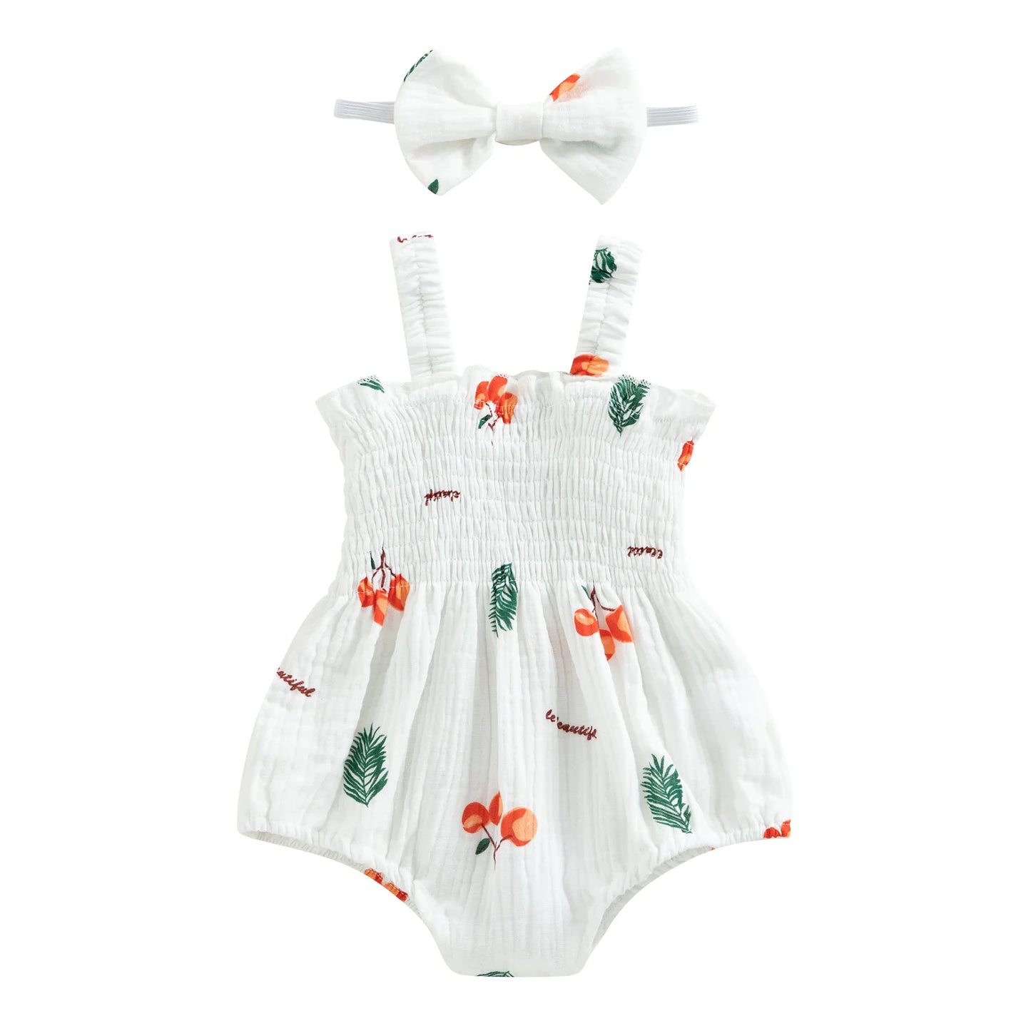 Pudcoco, 2 uds., trajes de verano para bebé recién nacido, pelele sin mangas con estampado de cereza/ zanahoria/árbol y diadema de 0 a 18M