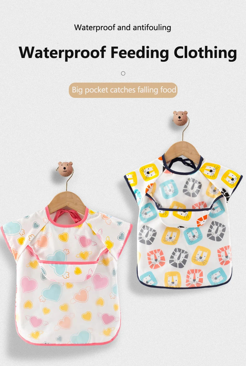 Baberos de tela para bebé, ropa de comedor impermeable, delantal de manga larga, bata de alimentación para niños, vendaje inverso para eructar, protección de pintura