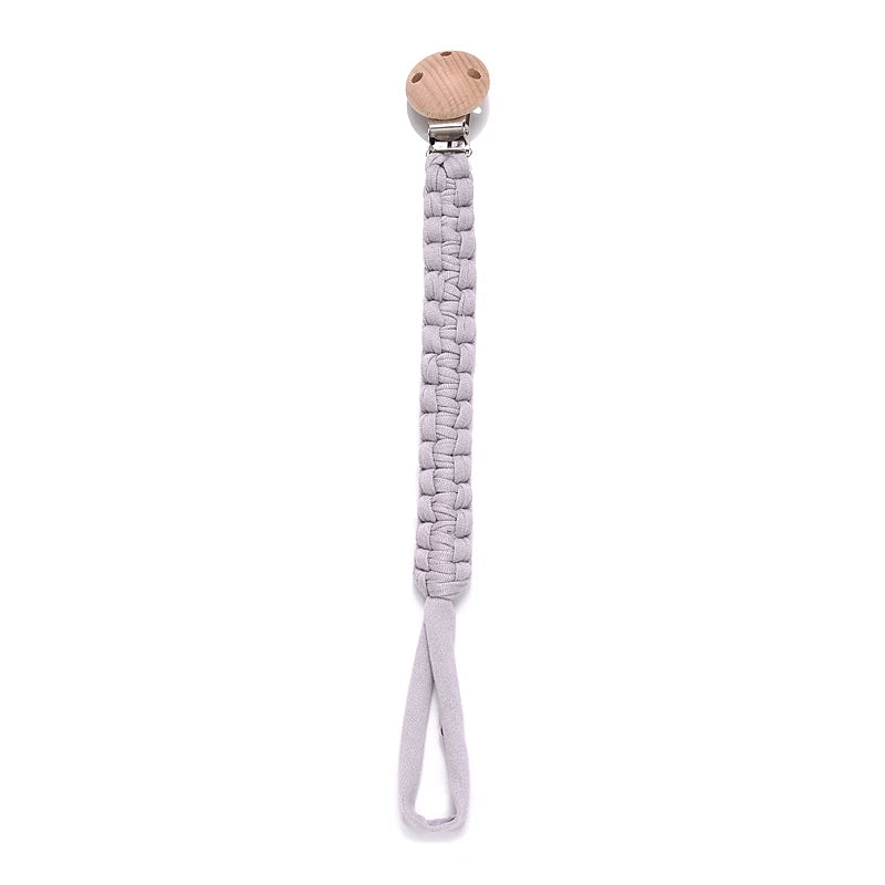 Cadena de chupete de bebé de tela de algodón de ganchillo Simple, Clip de madera de haya con forma de corazón y Luna para bebé hecho a mano, cadena para chupete, juguete para la dentición