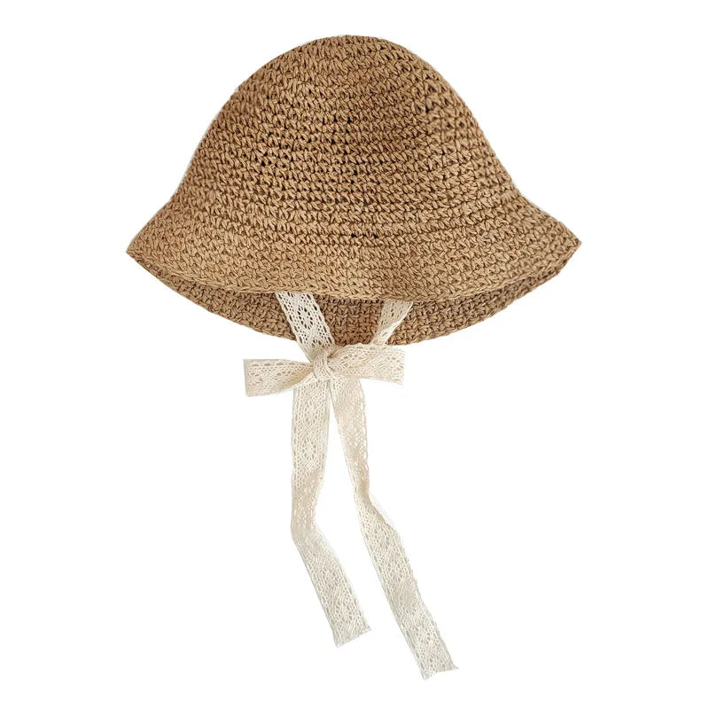 Sombrero de encaje a la moda para bebé, gorro de paja con lazo para niña, sombrero de playa para niño, sombrero de Panamá, sombreros y gorras de princesa para bebé, 1 unidad