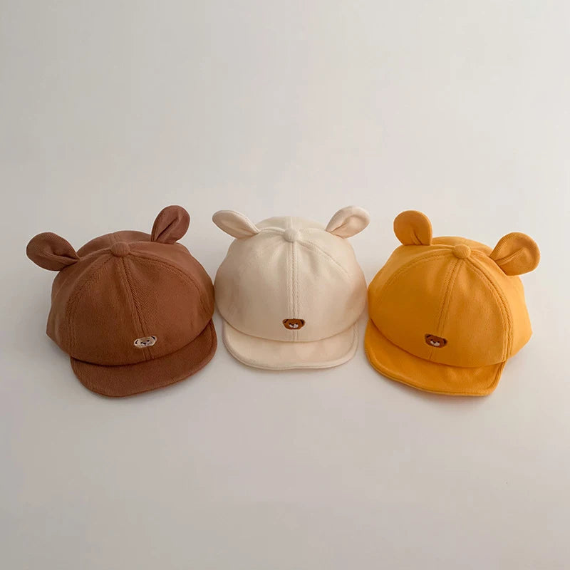 Gorra de béisbol con orejas de oso para bebé, gorro de algodón con visera, bordado bonito, ajustable, para el Sol, para verano