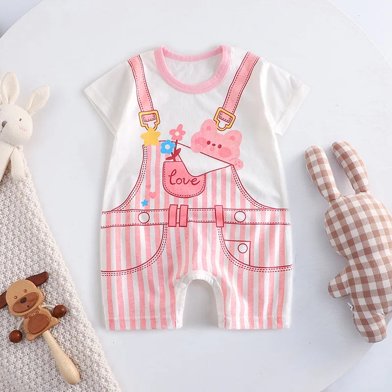 Ropa de una pieza de dibujos animados de verano para bebé, pelele de manga corta, ropa de escalada, monos para recién nacidos, mono para niño niña y niño