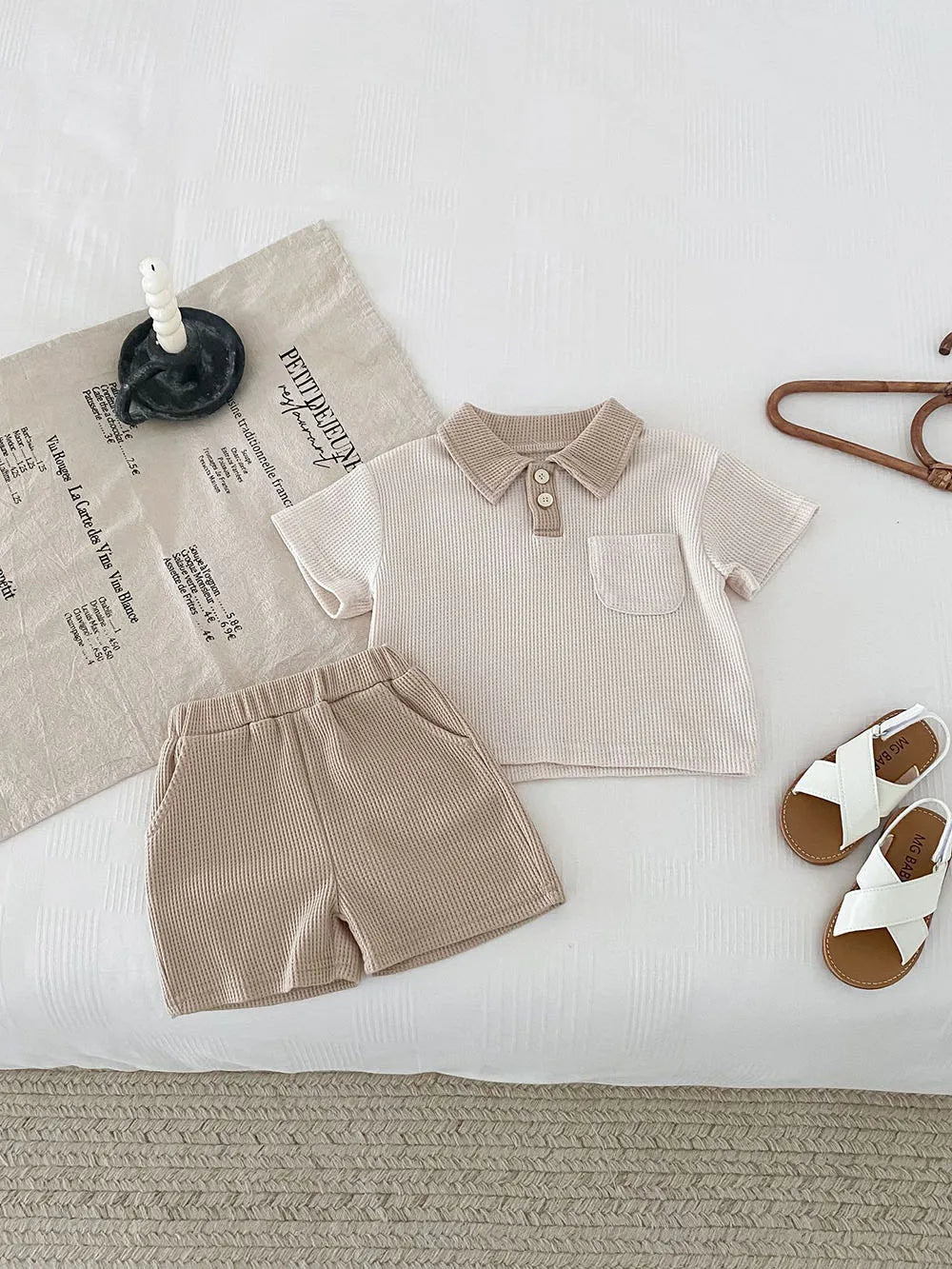 Conjunto de ropa de verano para bebé, camiseta y pantalones cortos con cuello vuelto, 2 uds., traje de chándal para niño pequeño