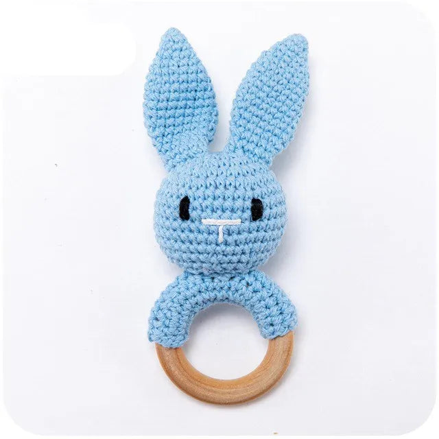 1 unidad de juguetes de sonajero para bebé, diseño de ganchillo de madera, conejo, conejo, zorro León, BearToy, regalo para recién nacido, mordedor de bebé, Crochet, nombre personalizado