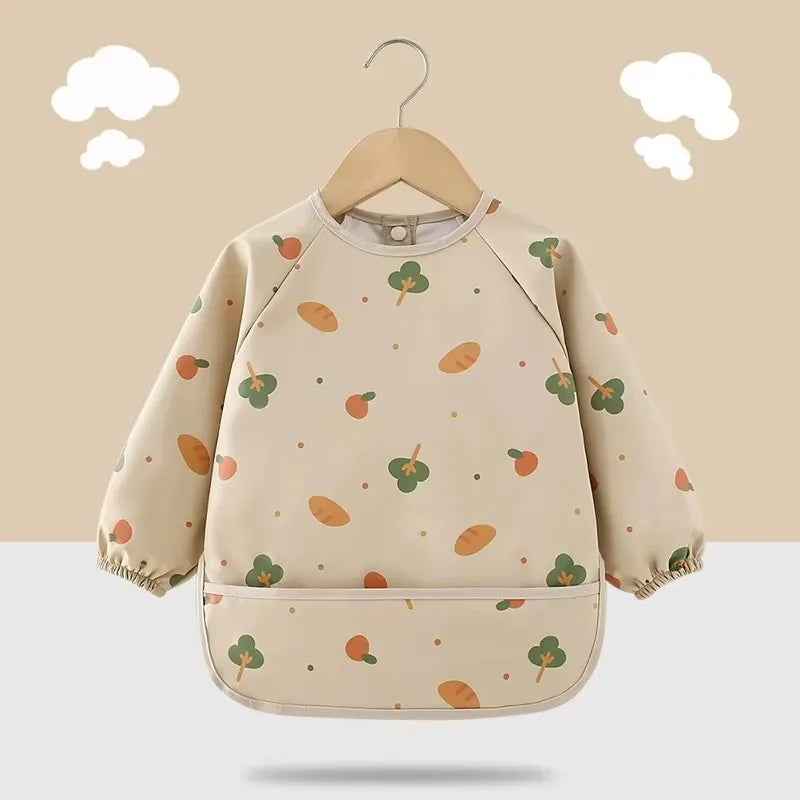 Babero suave impermeable para bebé, paño de alimentación ajustable de manga larga para niño pequeño y niña, bata de pintura, delantal para comer comida infantil