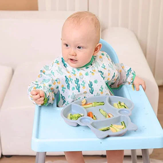 Babero de silicona con dibujos animados para bebé de 0 a 6 años, Baberos suaves, ropa bonita para bebé, delantal de manga larga impermeable sin BPA