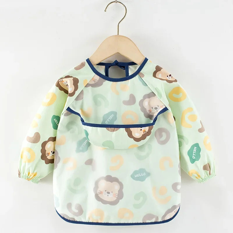 Baberos de tela para bebé, ropa de comedor impermeable, delantal de manga larga, bata de alimentación para niños, vendaje inverso para eructar, protección de pintura