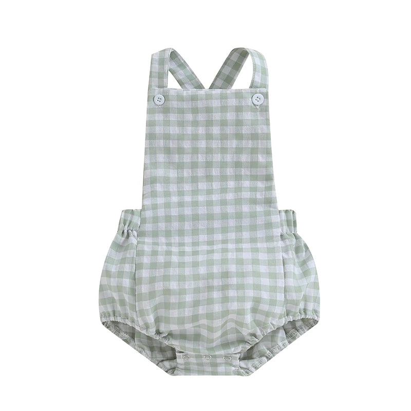 Monos de verano para bebés y niños, pelele informal sin mangas con estampado de rayas a cuadros, ropa infantil para recién nacidos