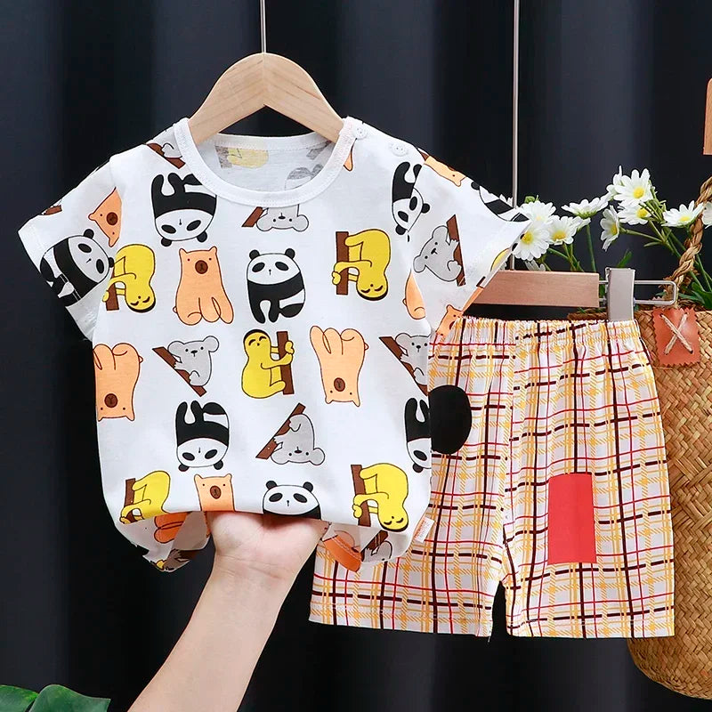 2025 nuevo estilo coreano niños trajes de manga corta de algodón verano niñas niños camisetas conjunto de dos piezas ropa infantil para bebés
