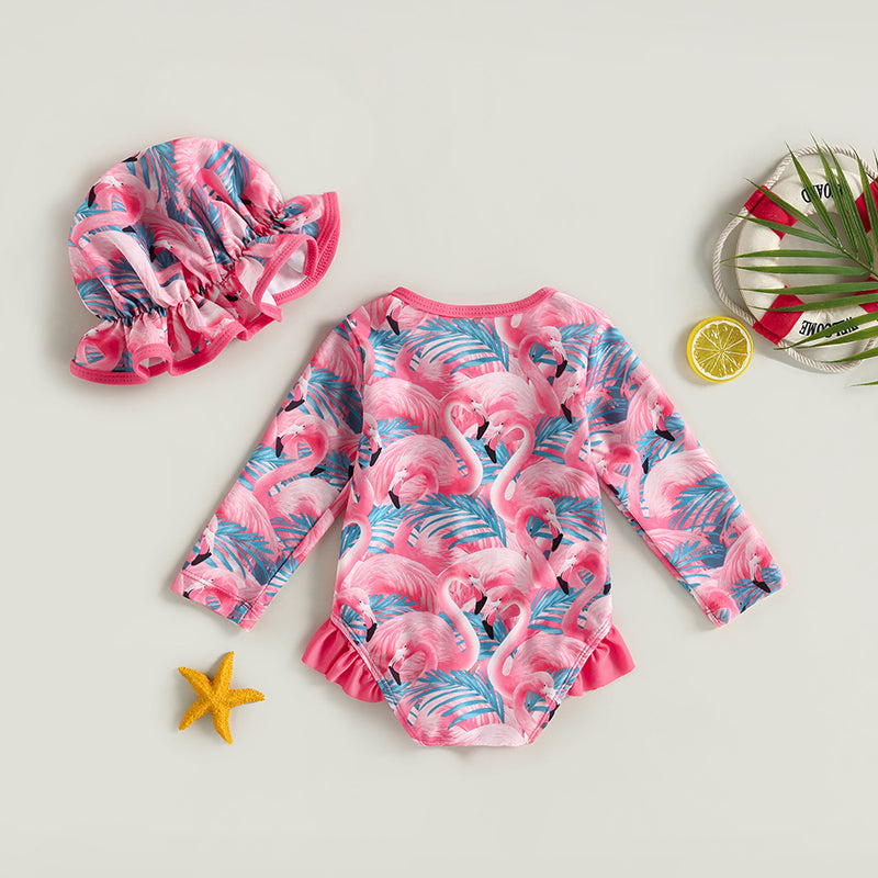 Traje de baño de manga larga para bebé y niña pequeña, Bañador con estampado de fresas y sombrero para el sol, 6M-3T